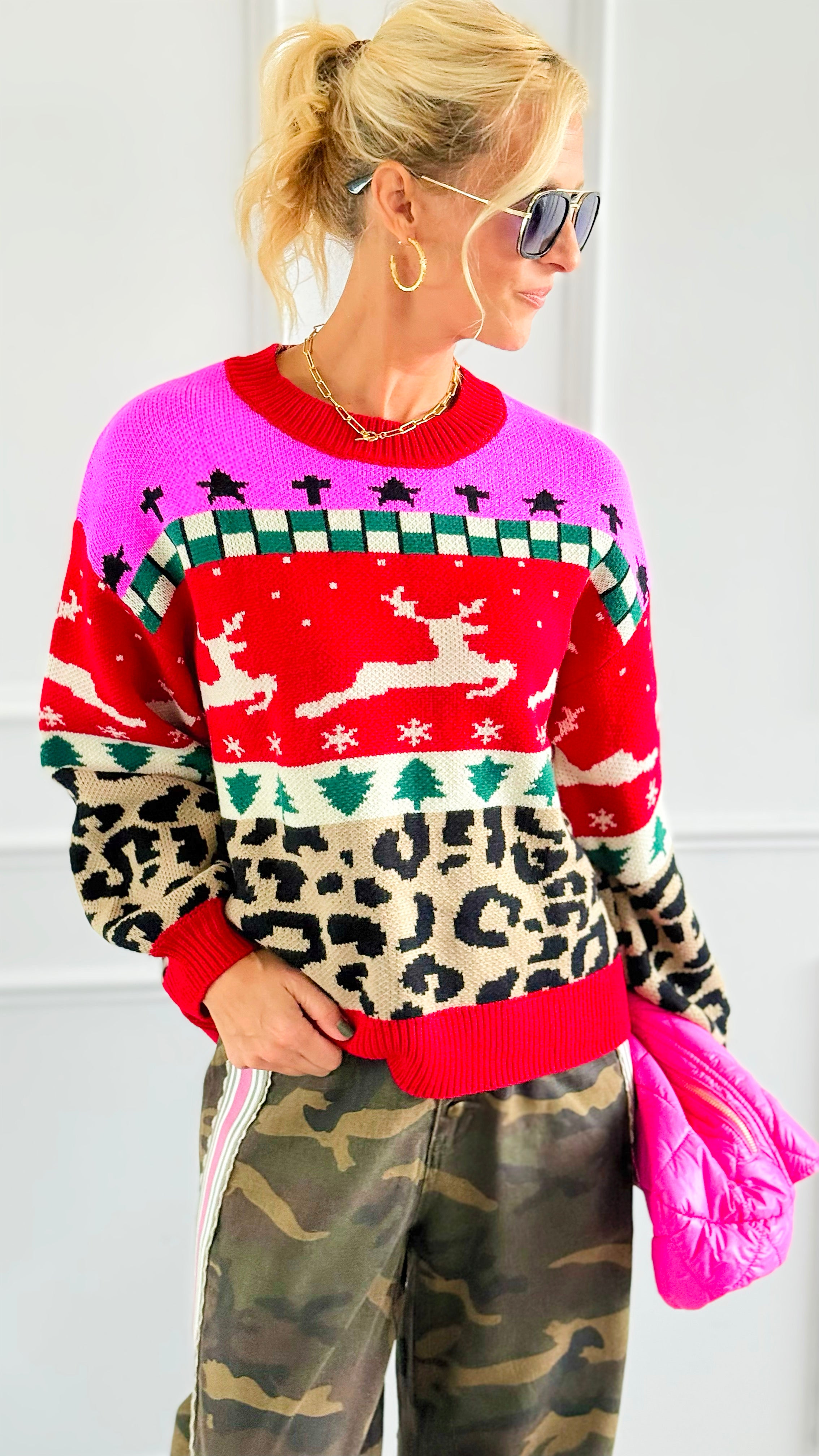 Holiday Patchwork Knit Sweater-140 Sweaters-Anniewear-Coastal Bloom Boutique, find the trendiest versions of the popular styles and looks Located in Indialantic, FL