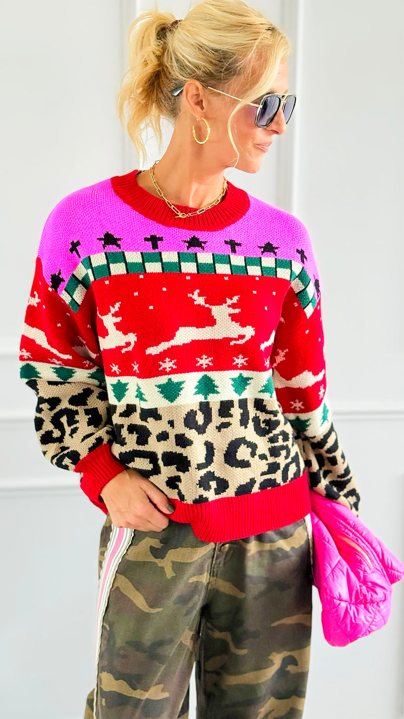 Holiday Patchwork Knit Sweater-140 Sweaters-Anniewear-Coastal Bloom Boutique, find the trendiest versions of the popular styles and looks Located in Indialantic, FL