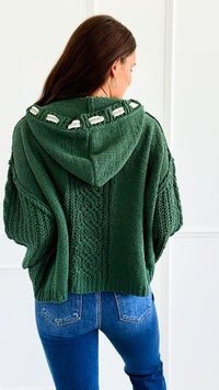 Seaside Breeze Hooded Chenille Sweater - Dark Green-140 Sweaters-Zenana-Coastal Bloom Boutique, find the trendiest versions of the popular styles and looks Located in Indialantic, FL
