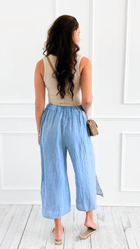 Italian Side Slit Linen Pants - Denim-170 Bottoms-Tempo-Coastal Bloom Boutique, find the trendiest versions of the popular styles and looks Located in Indialantic, FL