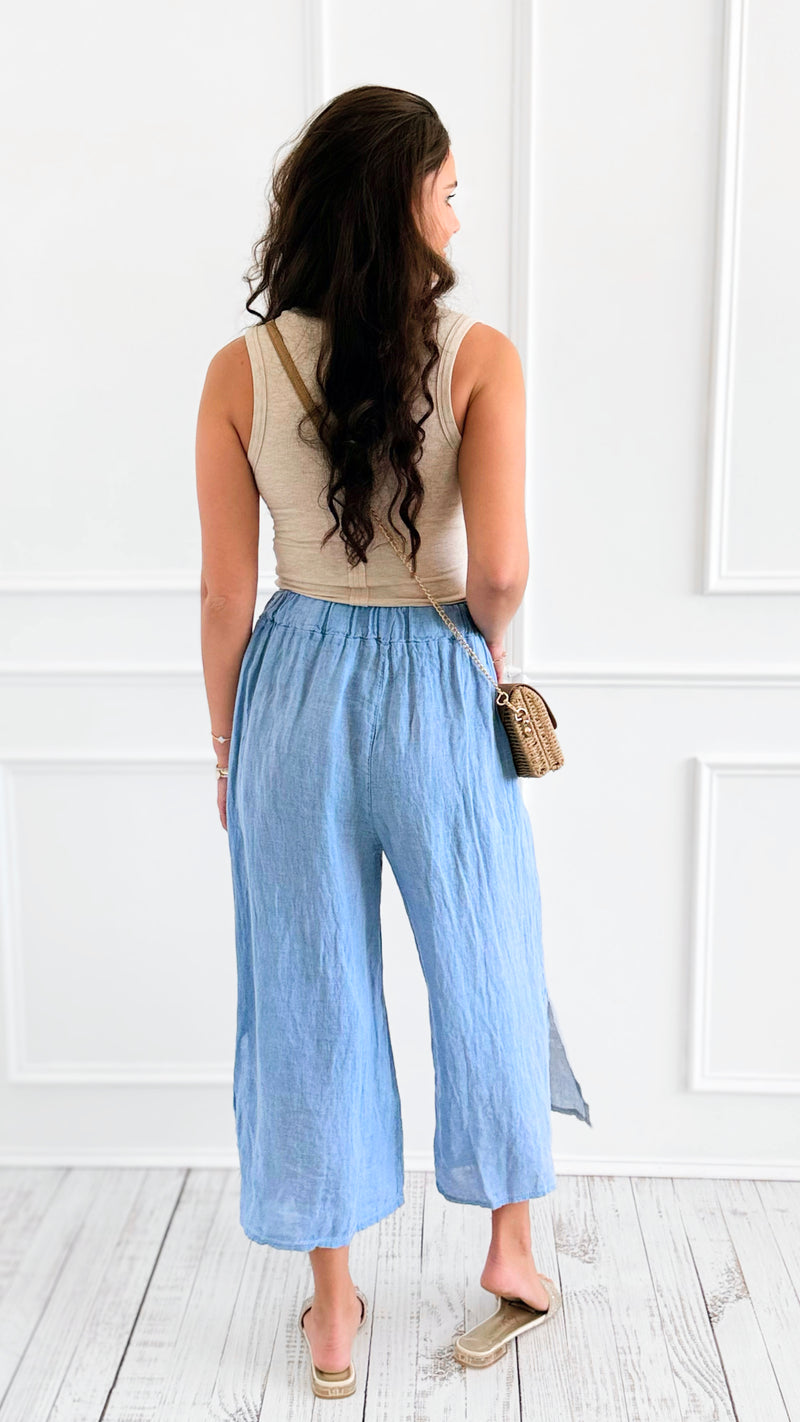Italian Side Slit Linen Pants - Denim-170 Bottoms-Tempo-Coastal Bloom Boutique, find the trendiest versions of the popular styles and looks Located in Indialantic, FL