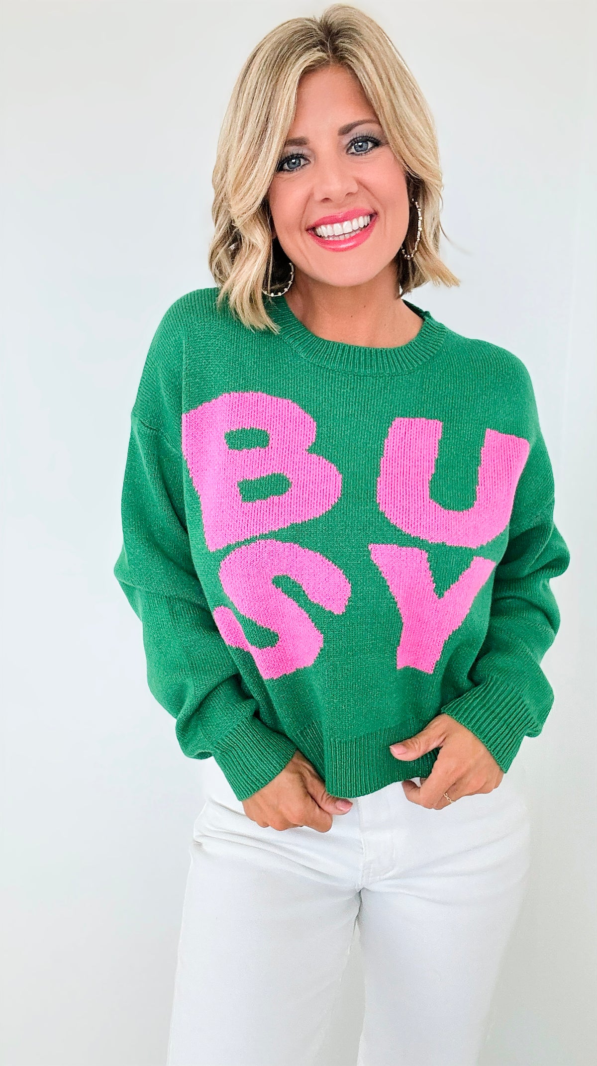 'Busy' Knit Sweater - Green-140 Sweaters-Dreamers-Coastal Bloom Boutique, find the trendiest versions of the popular styles and looks Located in Indialantic, FL