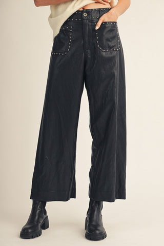 Studded Wide Leg Pants - Black