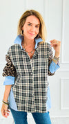 Plaid Instinct Italian Button Down Blouse-110 Long Sleeve Tops-TATTOO Z-Coastal Bloom Boutique, find the trendiest versions of the popular styles and looks Located in Indialantic, FL