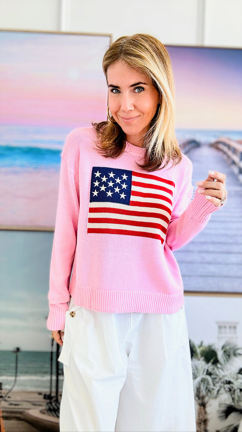 Embroidered Detailed Flag Knit Sweater-Cherry Pink-140 Sweaters-Miracle-Coastal Bloom Boutique, find the trendiest versions of the popular styles and looks Located in Indialantic, FL