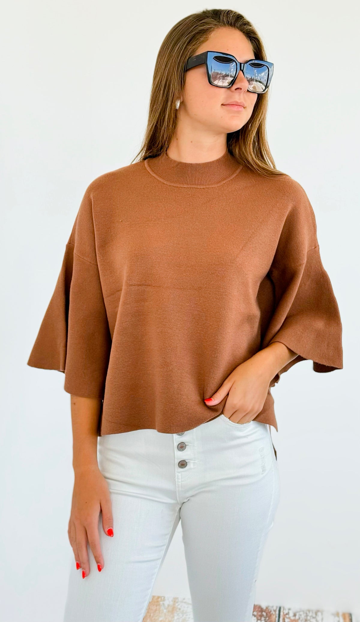 Bell Sleeve Sweater - Deep Camel-140 Sweaters-Zenana-Coastal Bloom Boutique, find the trendiest versions of the popular styles and looks Located in Indialantic, FL