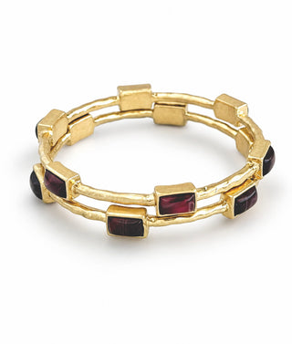 PRE ORDER-Hammered Emerald Cut Station Set Bracelet -  Ruby
