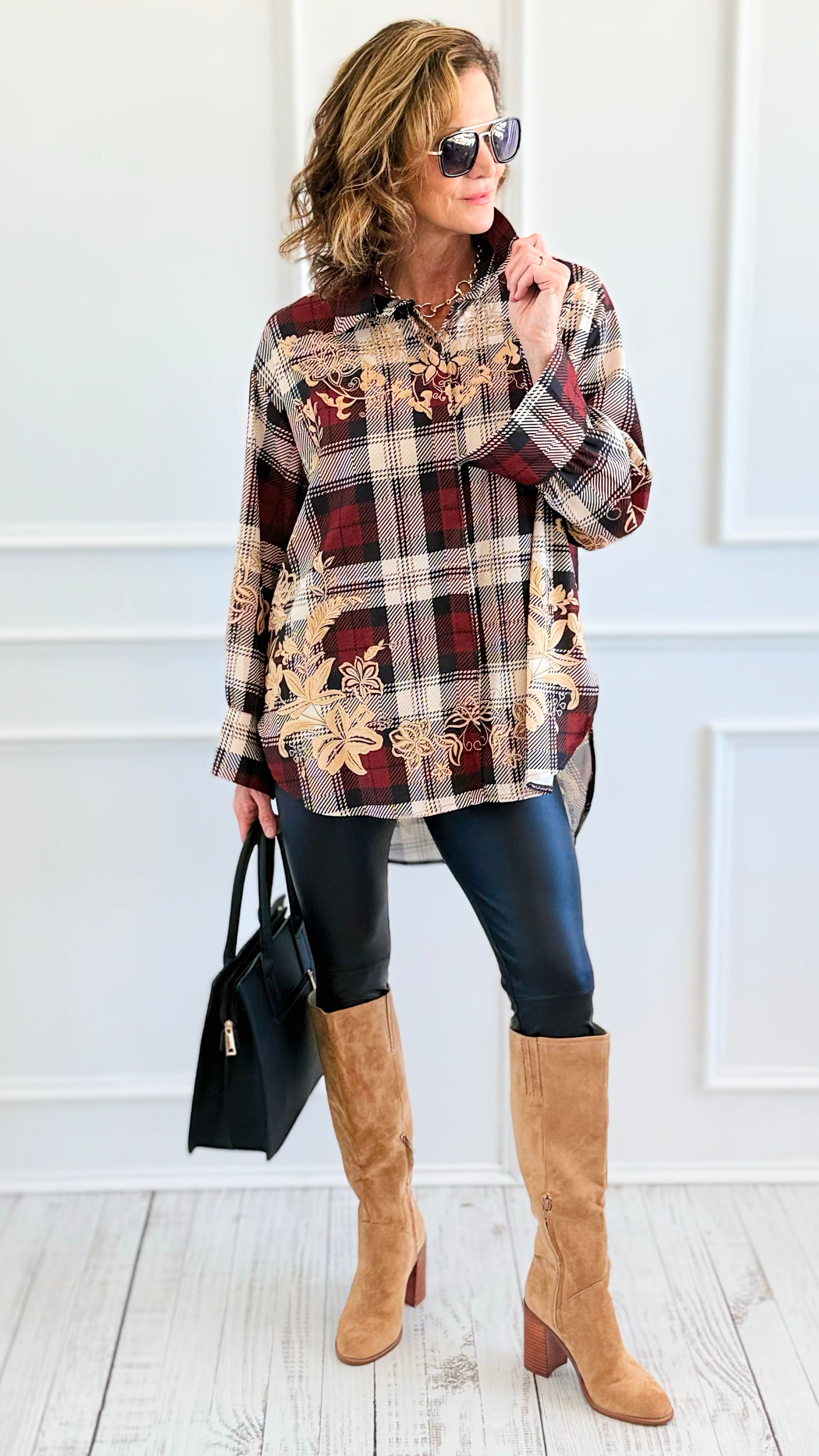 Vinework Plaid Italian Top-110 Long Sleeve Tops-TATTOO Z-Coastal Bloom Boutique, find the trendiest versions of the popular styles and looks Located in Indialantic, FL