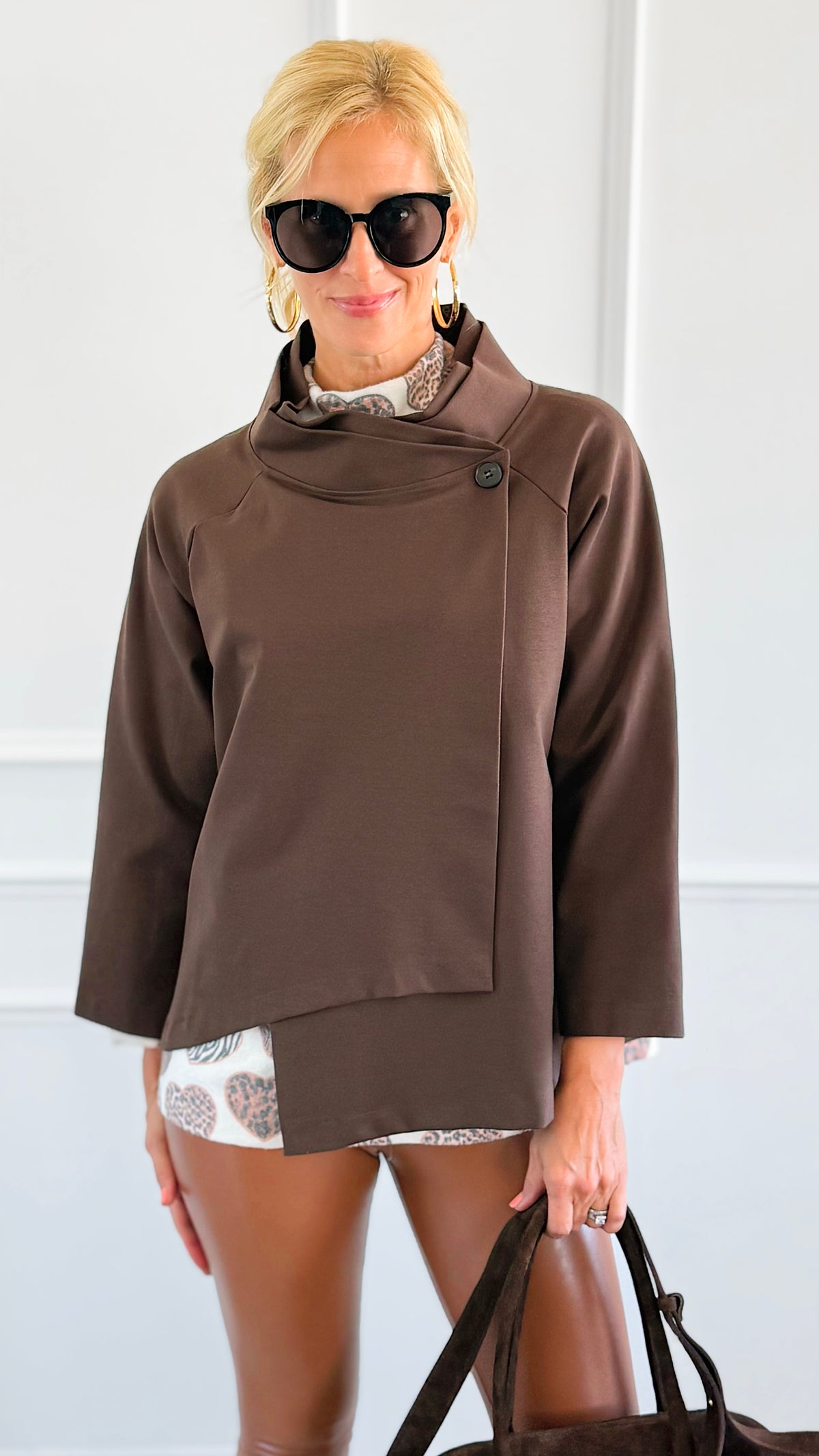 Italian Kaleidoscope Scuba Jacket - Brown-160 Jackets-Italianissimo-Coastal Bloom Boutique, find the trendiest versions of the popular styles and looks Located in Indialantic, FL