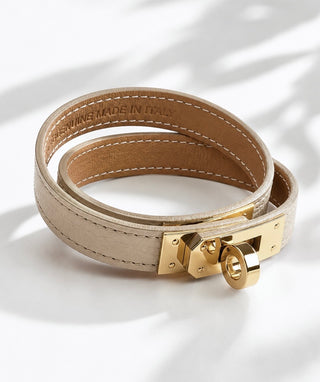 Timeless Lock Italian Leather Bracelet - Beige