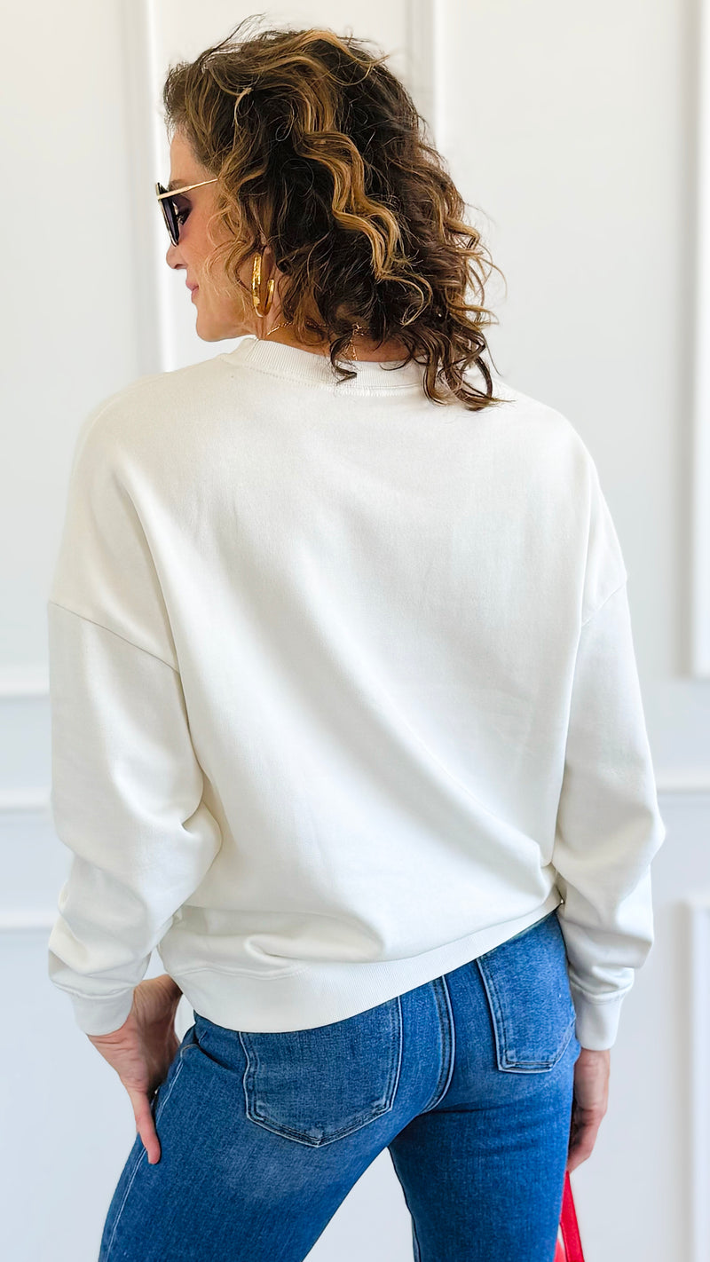 Glam Queen Of Heart Italian Sweatshirt-110 Long Sleeve Tops-FIRSTAGE-Coastal Bloom Boutique, find the trendiest versions of the popular styles and looks Located in Indialantic, FL