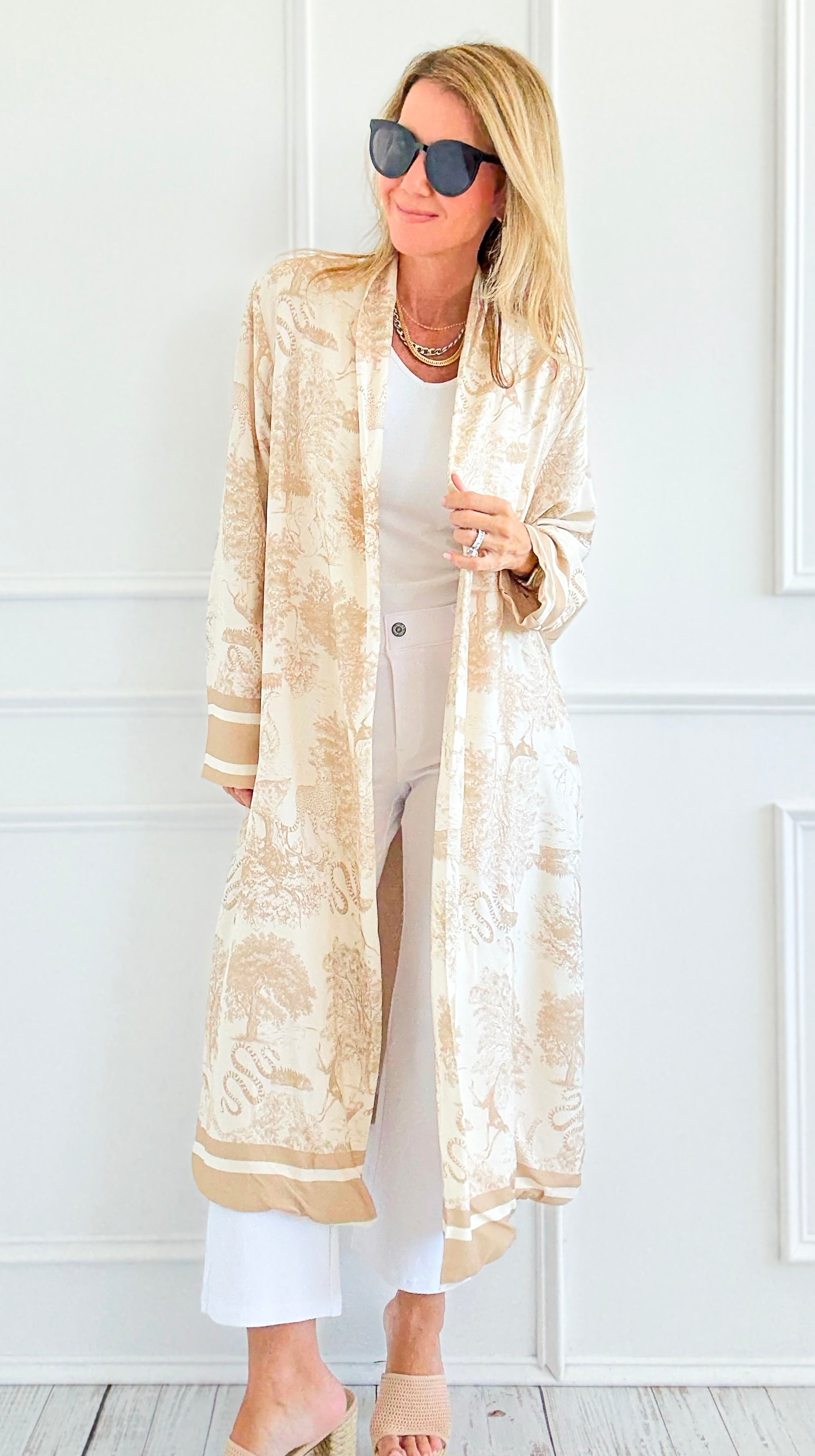 Adorable Italian Long Jacket- Beige-160 Jackets-K2-Coastal Bloom Boutique, find the trendiest versions of the popular styles and looks Located in Indialantic, FL