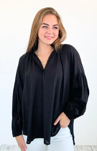 Savannah Breeze Peasant Blouse - Black-130 Long Sleeve Tops-ROUSSEAU-Coastal Bloom Boutique, find the trendiest versions of the popular styles and looks Located in Indialantic, FL