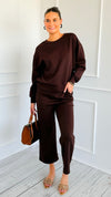 Weekender Ease Scuba 2pc Pant Set - Coffee-210 Loungewear/Sets-YELETE-Coastal Bloom Boutique, find the trendiest versions of the popular styles and looks Located in Indialantic, FL