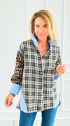 Plaid Instinct Italian Button Down Blouse-110 Long Sleeve Tops-TATTOO Z-Coastal Bloom Boutique, find the trendiest versions of the popular styles and looks Located in Indialantic, FL
