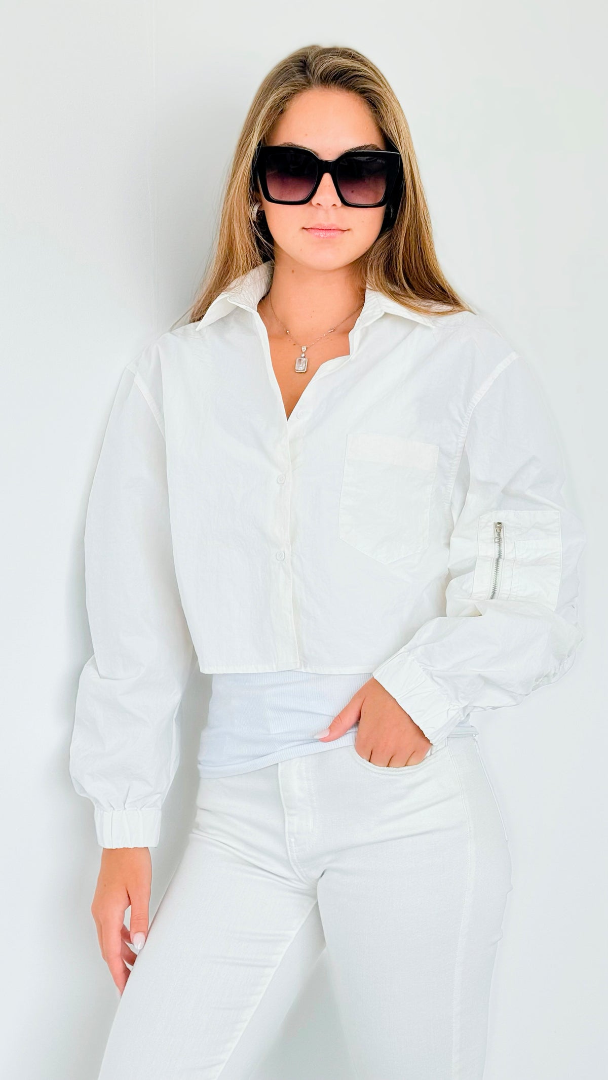 Long Sleeve Cropped Jacket - Ivory-160 Jackets-ROUSSEAU-Coastal Bloom Boutique, find the trendiest versions of the popular styles and looks Located in Indialantic, FL