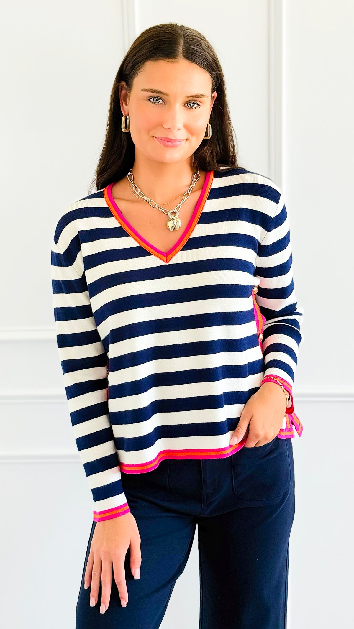 Side Line Spark Button Knit Top-130 Long Sleeve Tops-BIBI-Coastal Bloom Boutique, find the trendiest versions of the popular styles and looks Located in Indialantic, FL