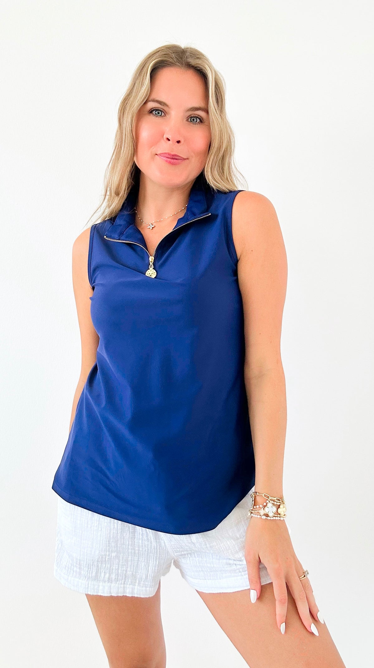 Twilight Sculpted Tank Top - Navy-100 Sleeveless Tops-ARYEH-Coastal Bloom Boutique, find the trendiest versions of the popular styles and looks Located in Indialantic, FL