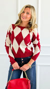 Heritage Charm Argyle Sweater - Burgundy-140 Sweaters-IRIS-Coastal Bloom Boutique, find the trendiest versions of the popular styles and looks Located in Indialantic, FL