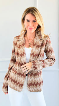 Chevron Relaxed Italian Blazer-Camel-Brown-160 Jackets-Venti6-Coastal Bloom Boutique, find the trendiest versions of the popular styles and looks Located in Indialantic, FL