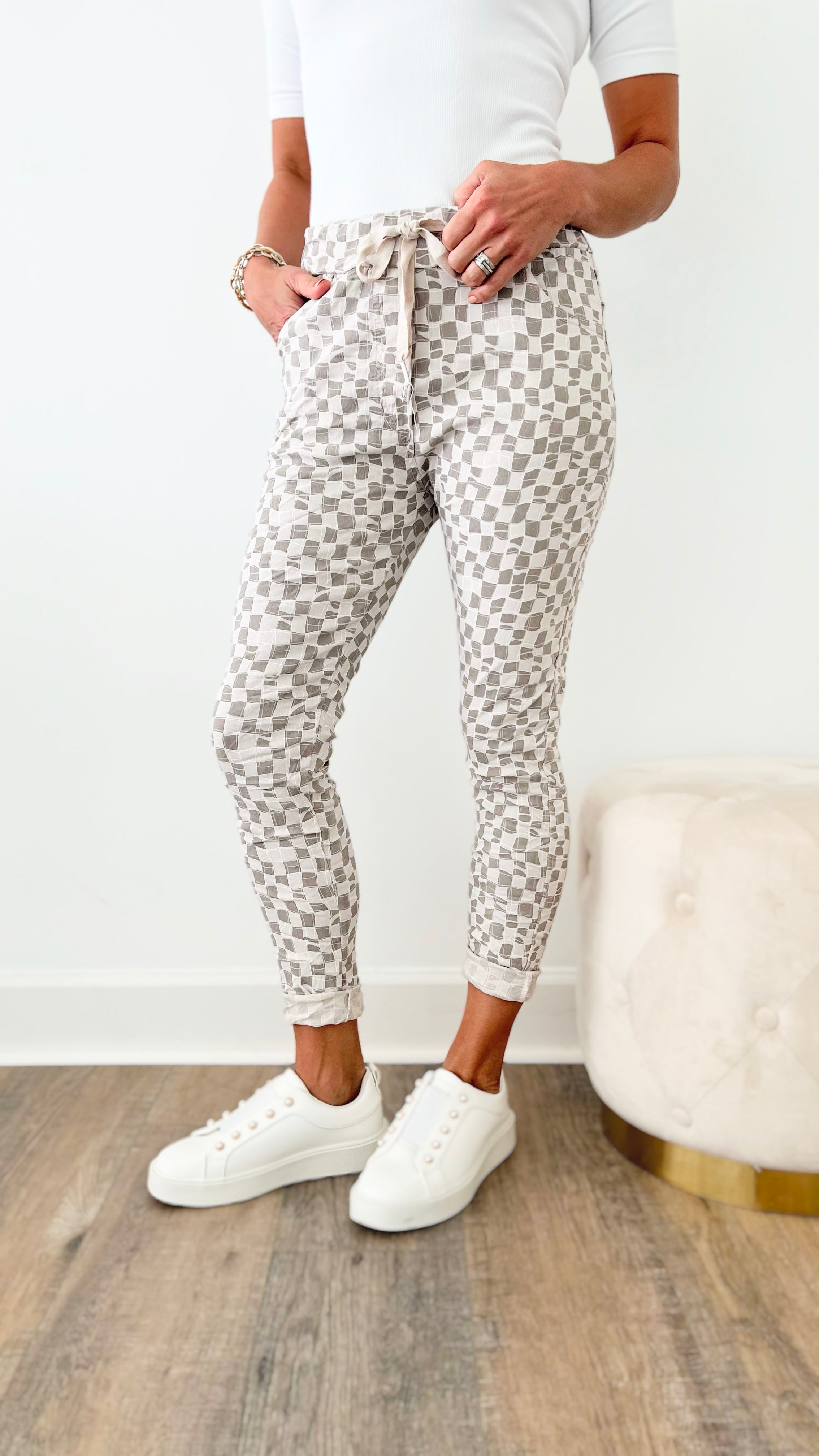 Check Mate Italian Crinkle Jogger - Beige-180 Joggers-Venti6-Coastal Bloom Boutique, find the trendiest versions of the popular styles and looks Located in Indialantic, FL