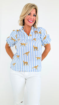 Striped Safari Puff Sleeves Blouse-110 Short Sleeve Tops-THML-Coastal Bloom Boutique, find the trendiest versions of the popular styles and looks Located in Indialantic, FL