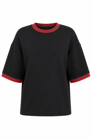 Sport Stripe Knit Top -  Black