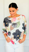Mystic Flora St Tropez Short Sleeve Sweater-140 Sweaters-SORPRESA-Coastal Bloom Boutique, find the trendiest versions of the popular styles and looks Located in Indialantic, FL