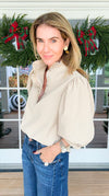 Florence Ruffle Blouse - Beige-110 Short Sleeve Tops-GLAM-Coastal Bloom Boutique, find the trendiest versions of the popular styles and looks Located in Indialantic, FL