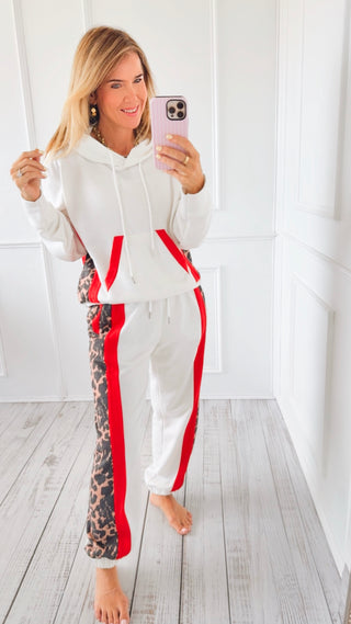 Wild Side Stripe Lounge Set - Off White/ Leopard