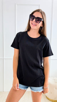 Round Hem Short Sleeve Top - Black-110 Short Sleeve Tops-Zenana-Coastal Bloom Boutique, find the trendiest versions of the popular styles and looks Located in Indialantic, FL