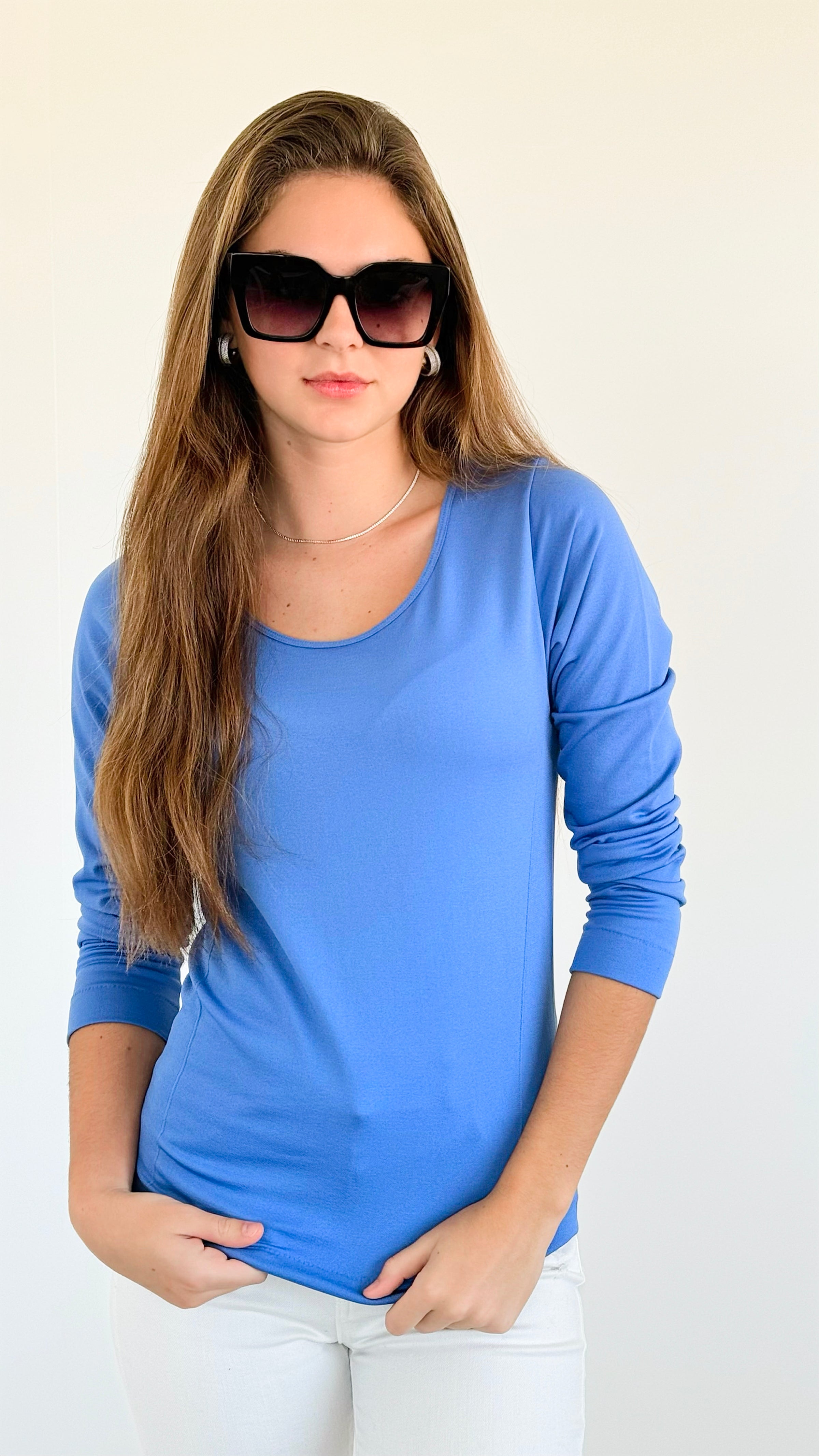 Midnight Essential Long Sleeve Top - London Blue-130 Long Sleeve Tops-Love Poem-Coastal Bloom Boutique, find the trendiest versions of the popular styles and looks Located in Indialantic, FL