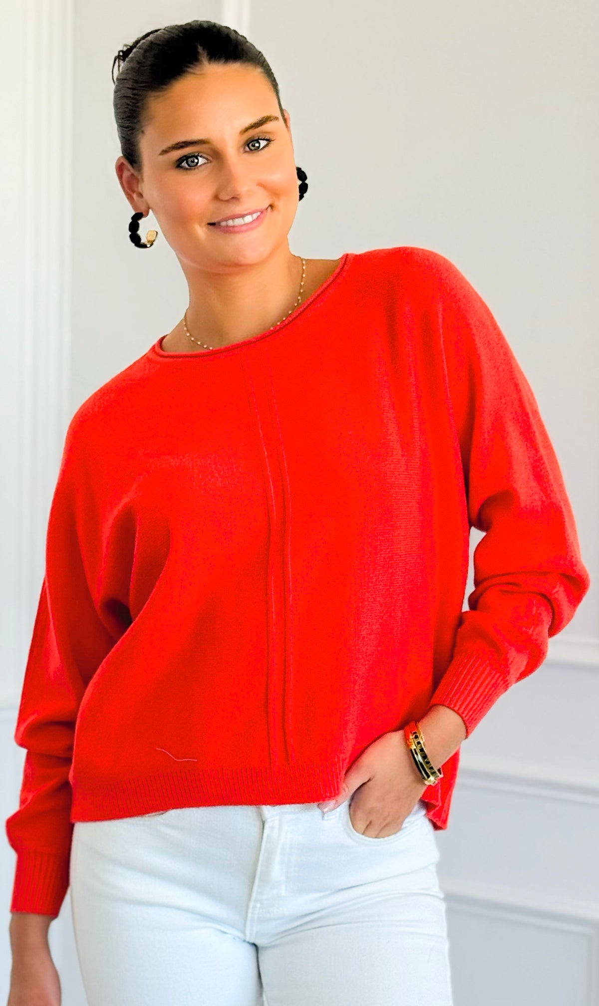 Spice Route Seam Detail Sweater - Burnt Orange-140 Sweaters-Zenana-Coastal Bloom Boutique, find the trendiest versions of the popular styles and looks Located in Indialantic, FL