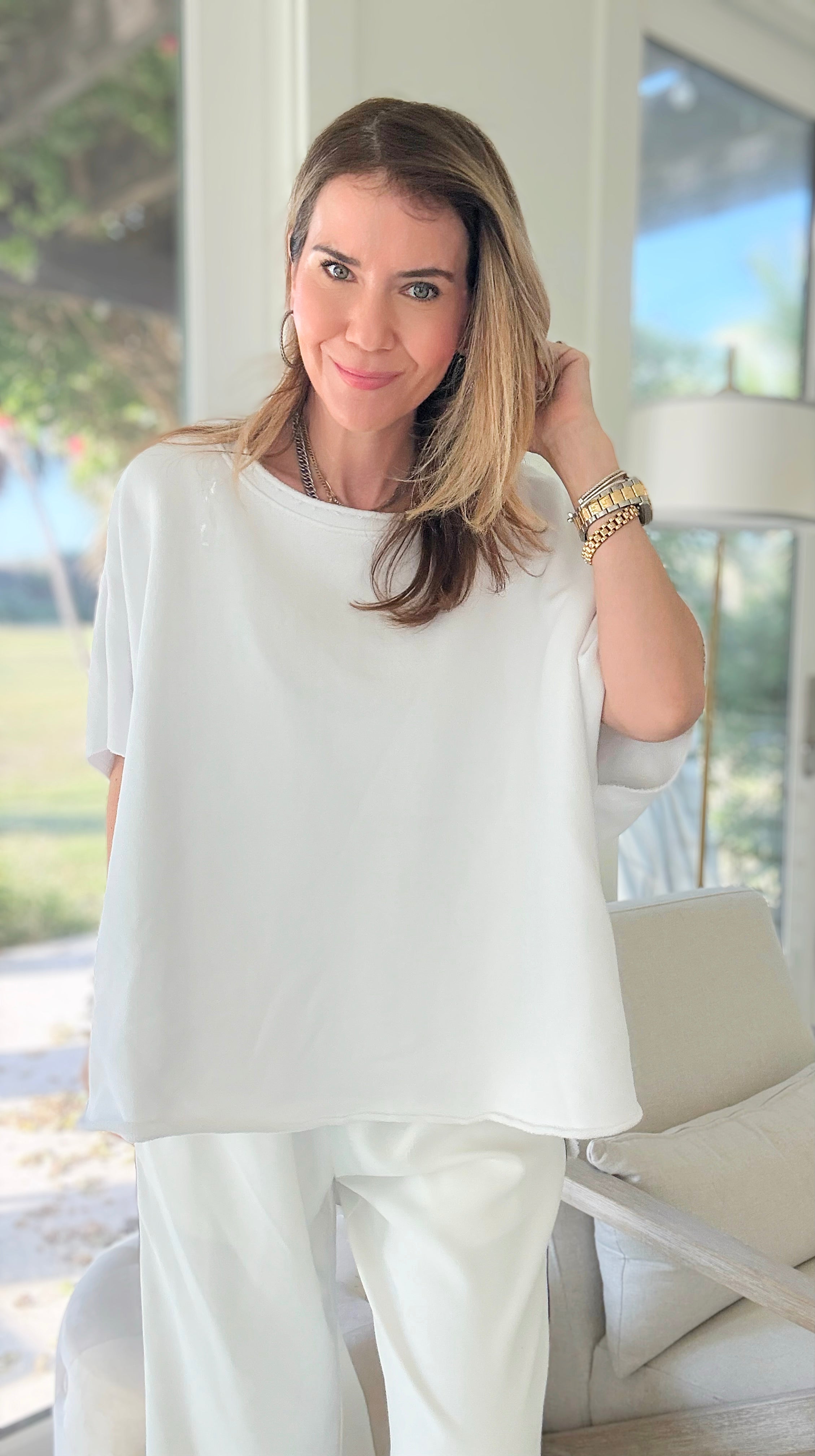 Relaxed Everyday Lounge Top - White-00 Sleevless Tops-Mono B-Coastal Bloom Boutique, find the trendiest versions of the popular styles and looks Located in Indialantic, FL