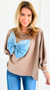 Grand Bow Italian Sweater- Taupe-140 Sweaters-DIPINTO DI BLU-Coastal Bloom Boutique, find the trendiest versions of the popular styles and looks Located in Indialantic, FL
