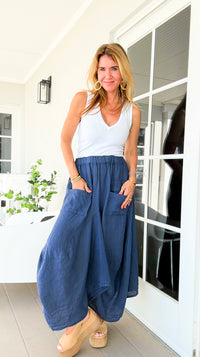 Positano Breeze Buffy Italian Linen Skirt- Navy