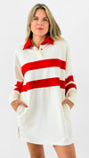 Varsity Striped Polo Dress-200 Dresses/Jumpsuits/Rompers-White Birch-Coastal Bloom Boutique, find the trendiest versions of the popular styles and looks Located in Indialantic, FL