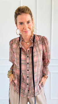 Whispers in Tartan Top-130 Long Sleeve Tops-VOY-Coastal Bloom Boutique, find the trendiest versions of the popular styles and looks Located in Indialantic, FL