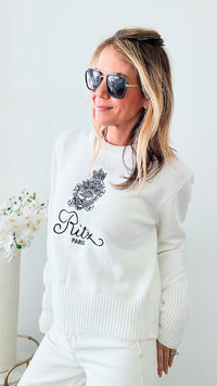 Paris Embroidery Knit Sweater - White-130 Long Sleeve Tops-Chasing Bandits-Coastal Bloom Boutique, find the trendiest versions of the popular styles and looks Located in Indialantic, FL