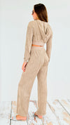 Textured Pants & Zip Hoodie Set-210 Loungewear/Sets-rivir-Coastal Bloom Boutique, find the trendiest versions of the popular styles and looks Located in Indialantic, FL