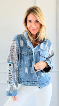 Sequined Distress Statement Jacket-160 Jackets-SALT-Coastal Bloom Boutique, find the trendiest versions of the popular styles and looks Located in Indialantic, FL