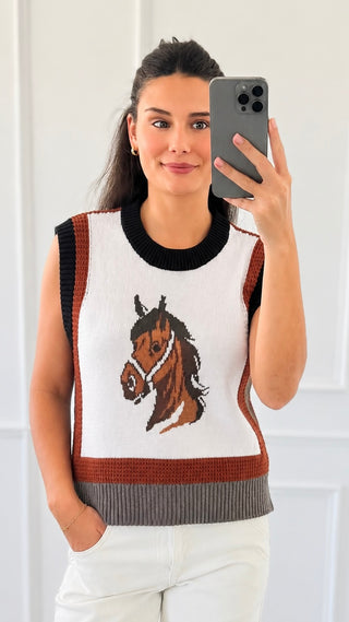 Sleeveless Western Horse Knit Sweater Tank