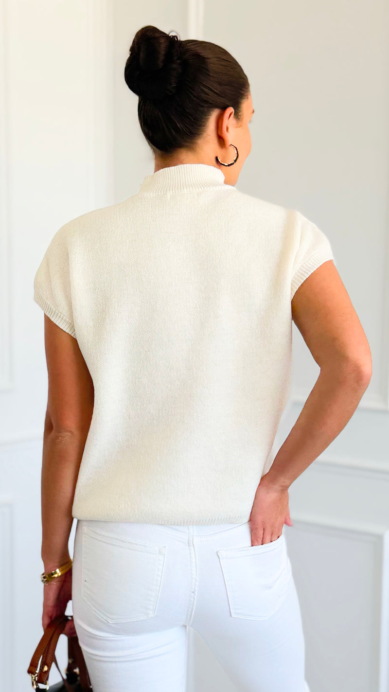 Floral Trim Knit Sleeveless Sweater- Cream-140 Sweaters-Blu Pepper-Coastal Bloom Boutique, find the trendiest versions of the popular styles and looks Located in Indialantic, FL