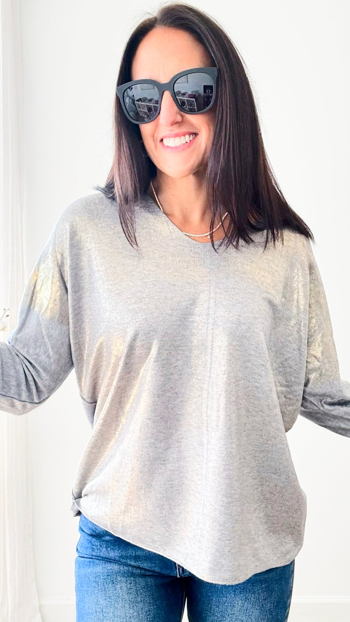 Gold Shine - Light Italian Pullover - Grey-140 Sweaters-Germany-Coastal Bloom Boutique, find the trendiest versions of the popular styles and looks Located in Indialantic, FL