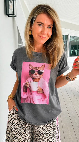 Cool Cat Italian Tee- Charcoal