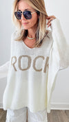 Rock V-Neck Sweater - Ivory-130 Long sleeve top-VENTI6 OUTLET-Coastal Bloom Boutique, find the trendiest versions of the popular styles and looks Located in Indialantic, FL
