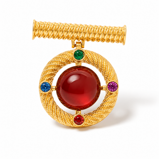 Red Medallion Statement Brooch