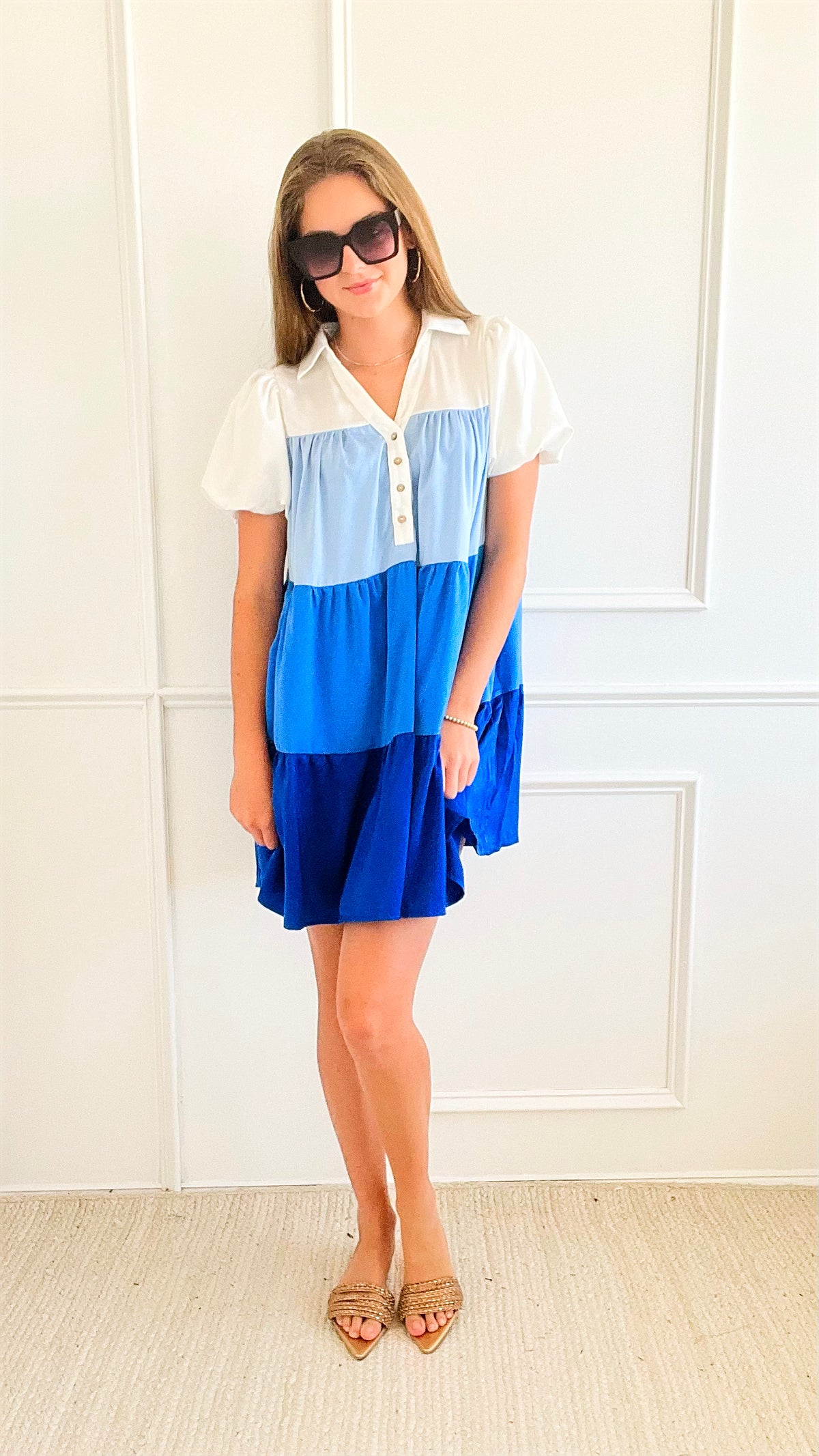 Tiered Puff Sleeve Color Block Dress-200 dresses/jumpsuits/rompers-Rousseau-Coastal Bloom Boutique, find the trendiest versions of the popular styles and looks Located in Indialantic, FL