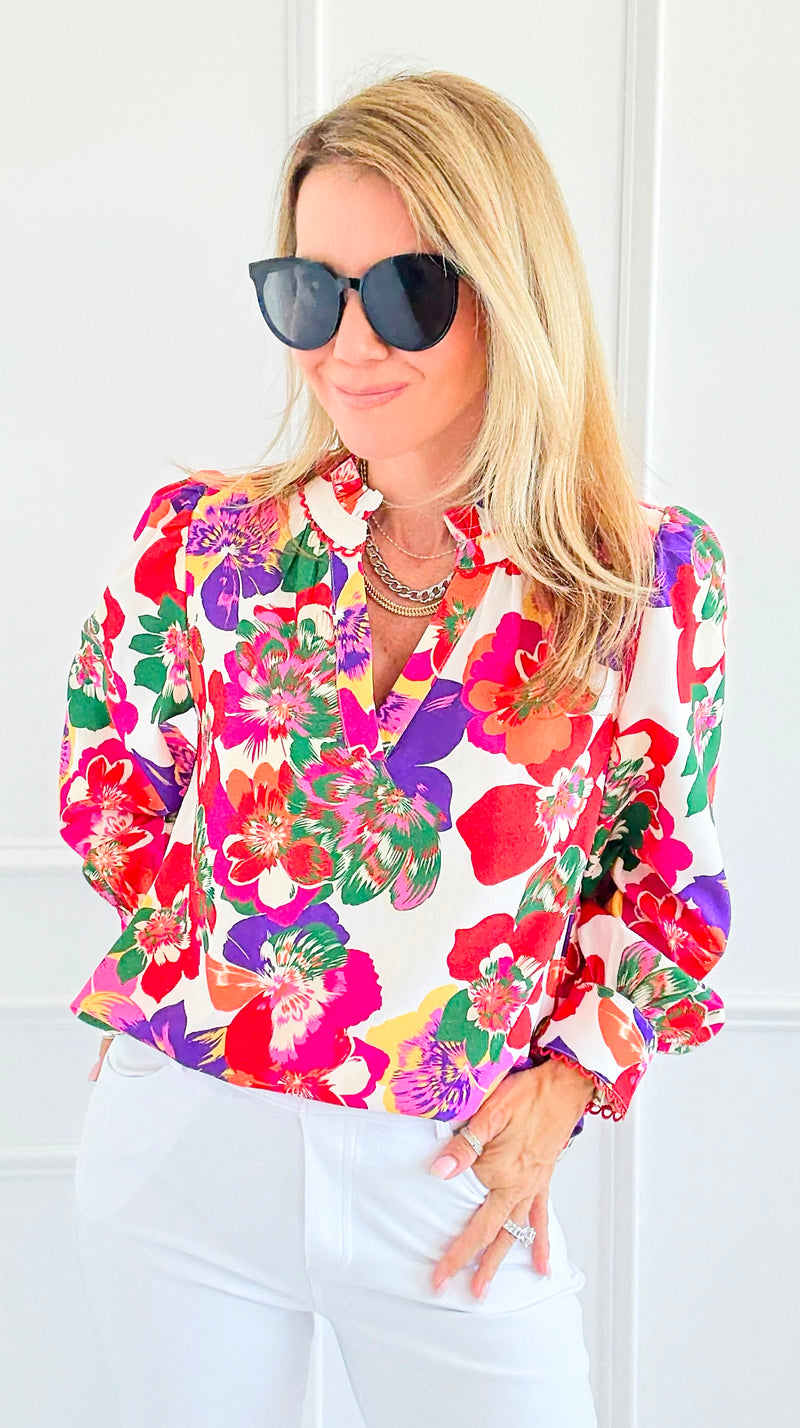 Palette Bloom Long Sleeve Blouse-110 Long Sleeve Tops-JODIFL-Coastal Bloom Boutique, find the trendiest versions of the popular styles and looks Located in Indialantic, FL