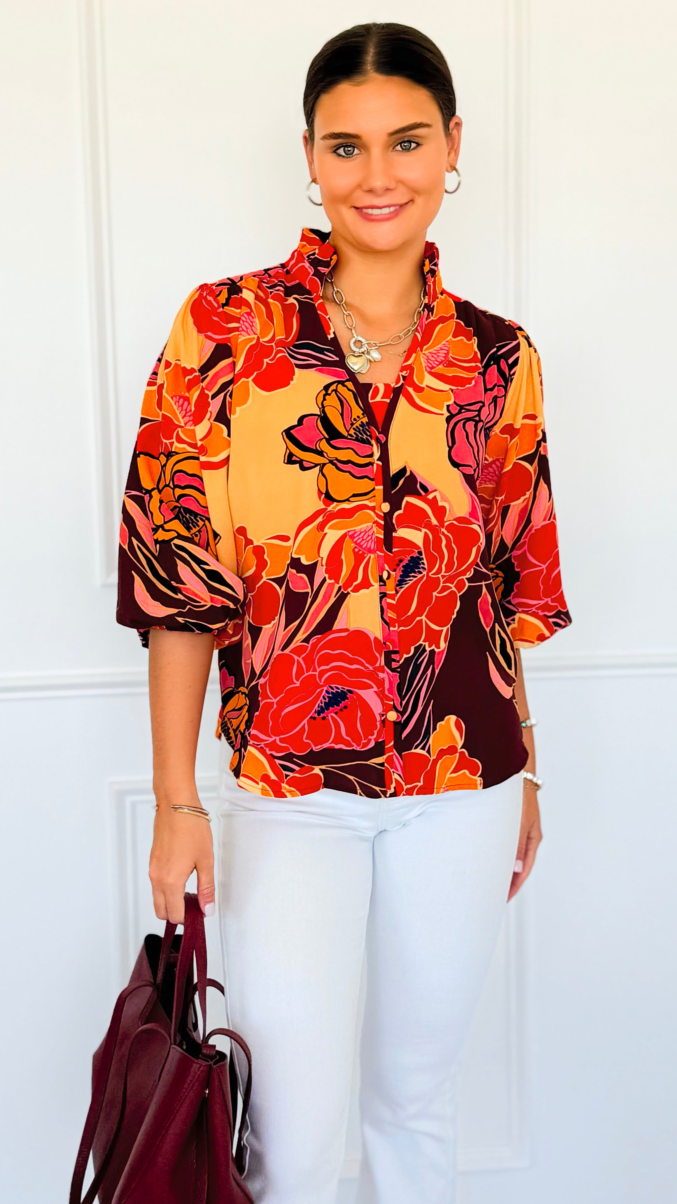 Wild Bloom Button Top-110 Long Sleeve Tops-oddi-Coastal Bloom Boutique, find the trendiest versions of the popular styles and looks Located in Indialantic, FL